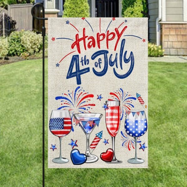 Patriotic 4th of July Wine Tumbler - Red, White & Blue Flag Design