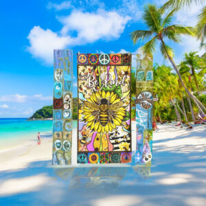 Hippie Be Kind, Bee Sunflower Peace Sign Beach Towel