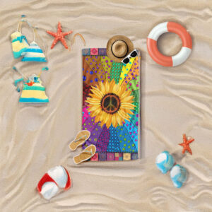 Hippie Peace Sign Sunflower Beach Towel