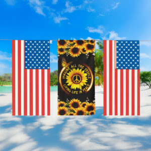 Hippie Sunflower. Imagine All The People Living Life In Peace Beach Towel