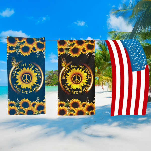 Hippie Sunflower. Imagine All The People Living Life In Peace Beach Towel