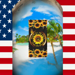 Hippie Sunflower. Imagine All The People Living Life In Peace Beach Towel