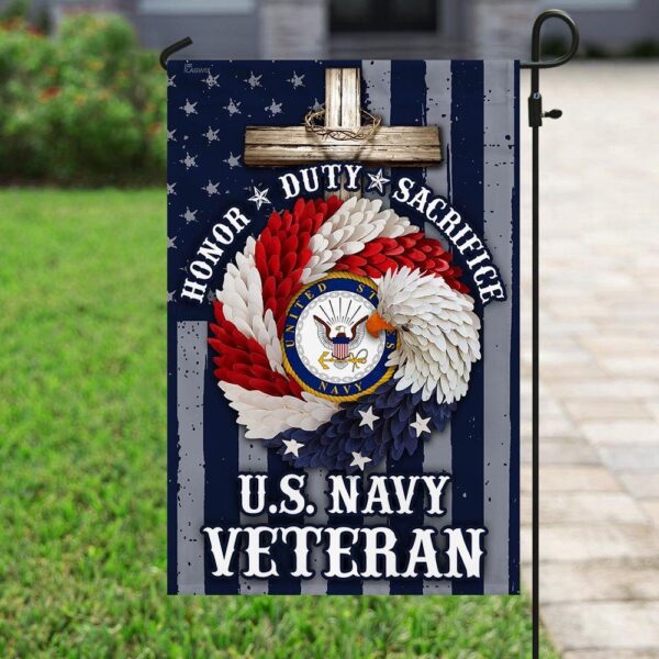 Patriotic American Eagle Wreath & Navy Veteran Garden Flag