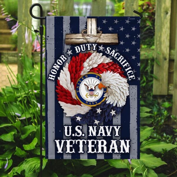 Patriotic American Eagle Wreath & Navy Veteran Garden Flag - Image 2
