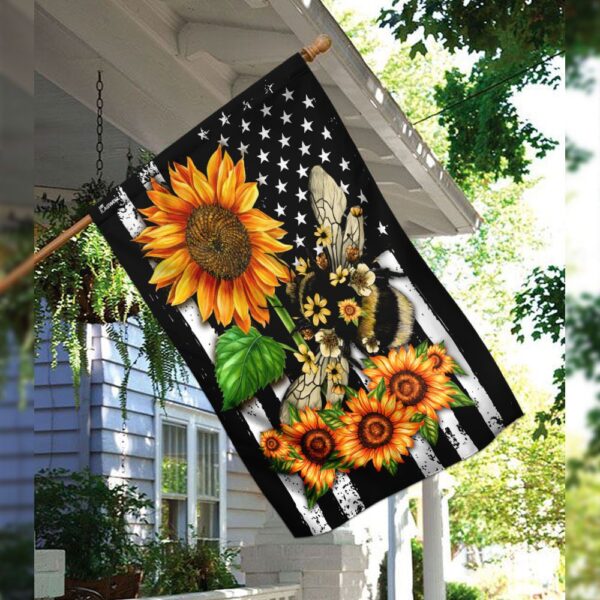 Patriotic Bee Sunflower American Flag Decor - Image 3