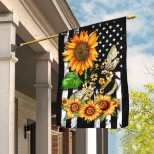 Patriotic Bee Sunflower American Flag Decor