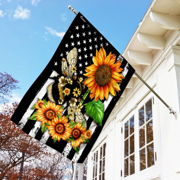 Patriotic Bee Sunflower American Flag Decor - Image 2