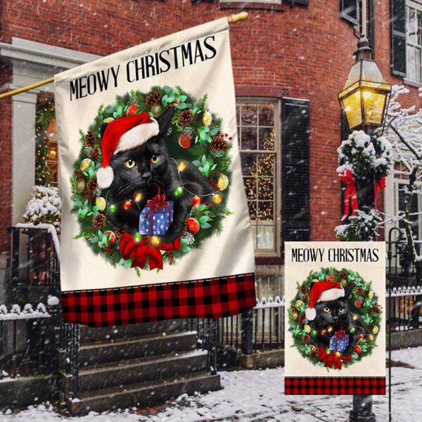 Black Cat Christmas Flag: Meowy Christmas Decor TQN776F - Image 4