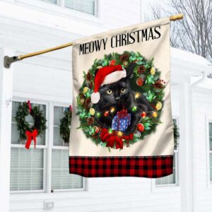 Black Cat Christmas Flag: Meowy Christmas Decor TQN776F