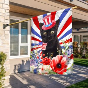 Black Cat 4th of July Flag: Patriotic Floral Design TQN1302F