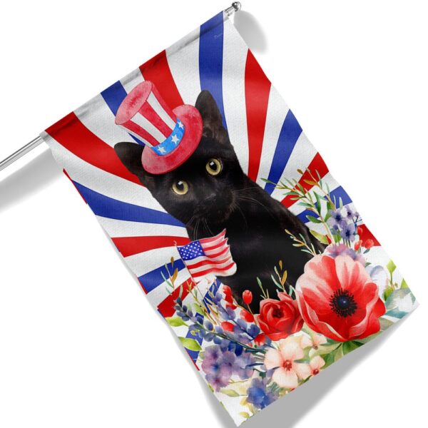 Black Cat 4th of July Flag: Patriotic Floral Design TQN1302F - Image 6