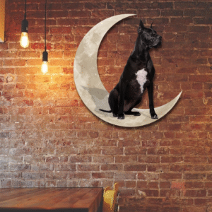 Black Great Dane Moon Metal Sign - Wall Decor