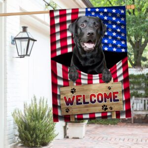 Patriotic Black Lab Dog Welcome Mat - American Flag Decor