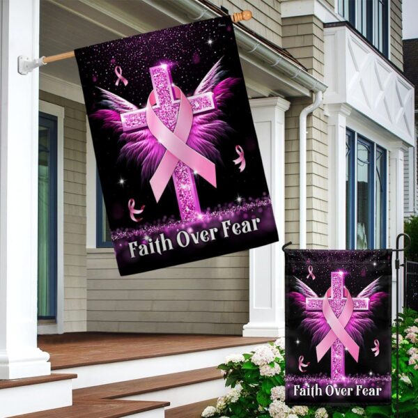 Faith Over Fear: Breast Cancer Awareness Cross Flag (TQN830F) - Image 4