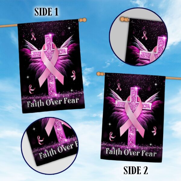 Faith Over Fear: Breast Cancer Awareness Cross Flag (TQN830F) - Image 2