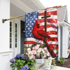 Cardinal God Bless America Flag: 4th of July & Memorial Day Decor
