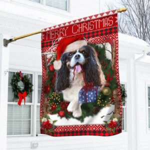 King Charles Spaniel Christmas Dog Flag | Cavalier Breed Holiday Decor