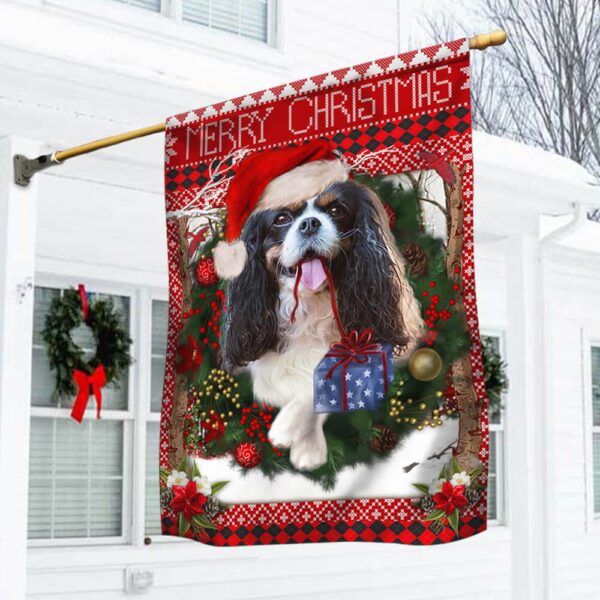 King Charles Spaniel Christmas Dog Flag | Cavalier Breed Holiday Decor