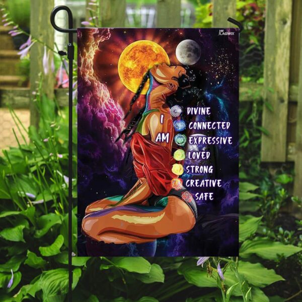 Chakra Black Woman Yoga Flag: PN92F - Empowering Yoga Decor - Image 2