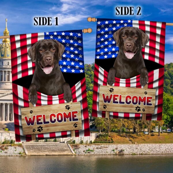 Patriotic Chocolate Lab Dog Welcome Mat - American Flag TQN1135Fv1b - Image 2