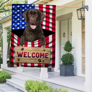 Patriotic Chocolate Lab Dog Welcome Mat - American Flag TQN1135Fv1b
