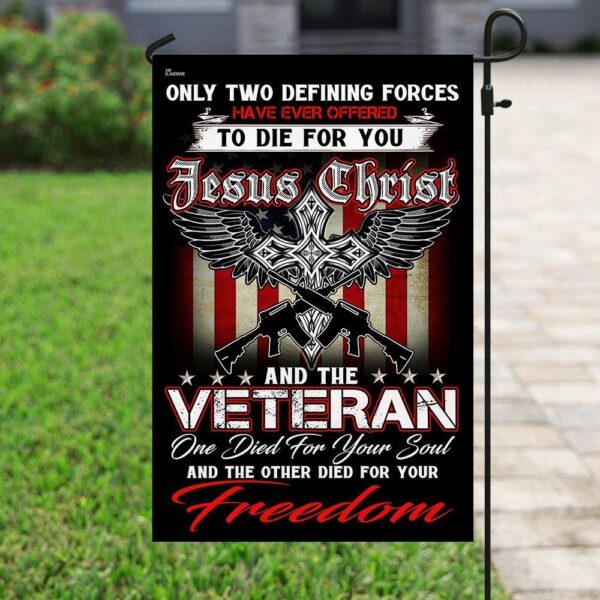 Christian Veteran Garden Flag: Jesus Blesses Our Heroes