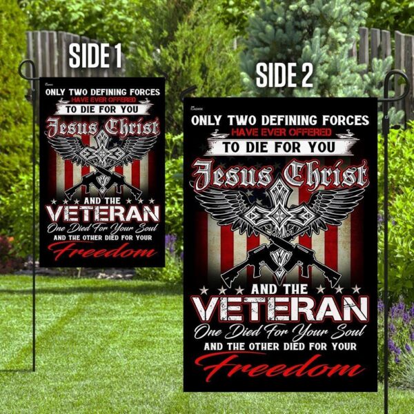 Christian Veteran Garden Flag: Jesus Blesses Our Heroes - Image 3