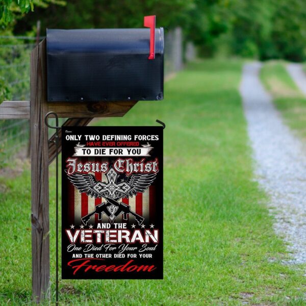 Christian Veteran Garden Flag: Jesus Blesses Our Heroes - Image 2