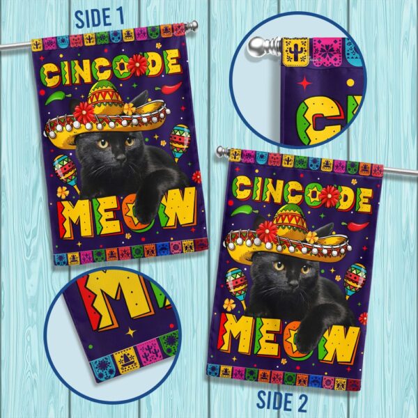 Cinco de Meow: Black Cat Mexican Flag T-Shirt - Image 3