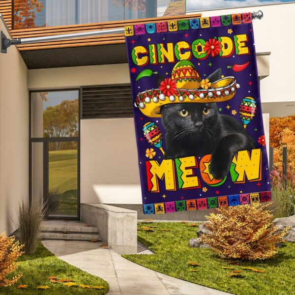 Cinco de Meow: Black Cat Mexican Flag T-Shirt - Image 5