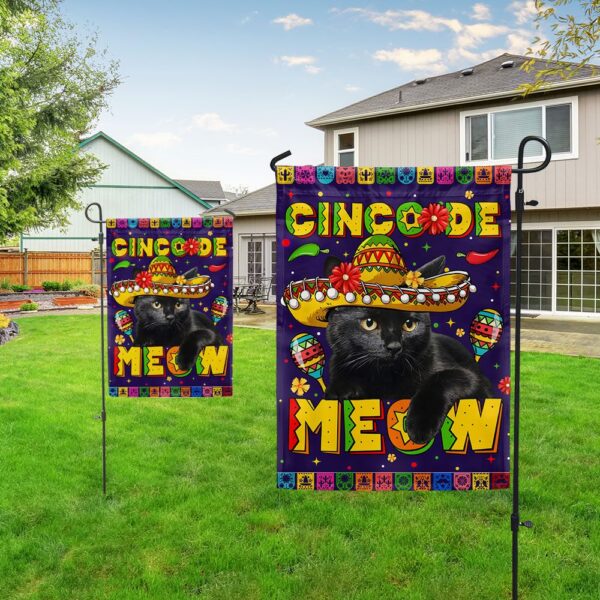 Cinco de Meow: Black Cat Mexican Flag T-Shirt - Image 2