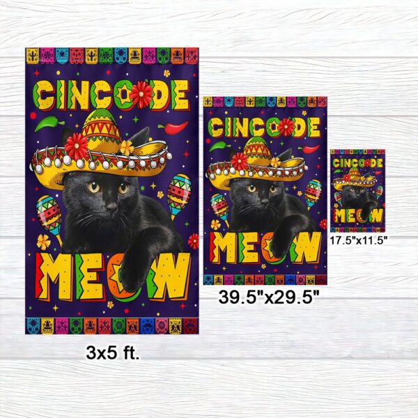 Cinco de Meow: Black Cat Mexican Flag T-Shirt - Image 7