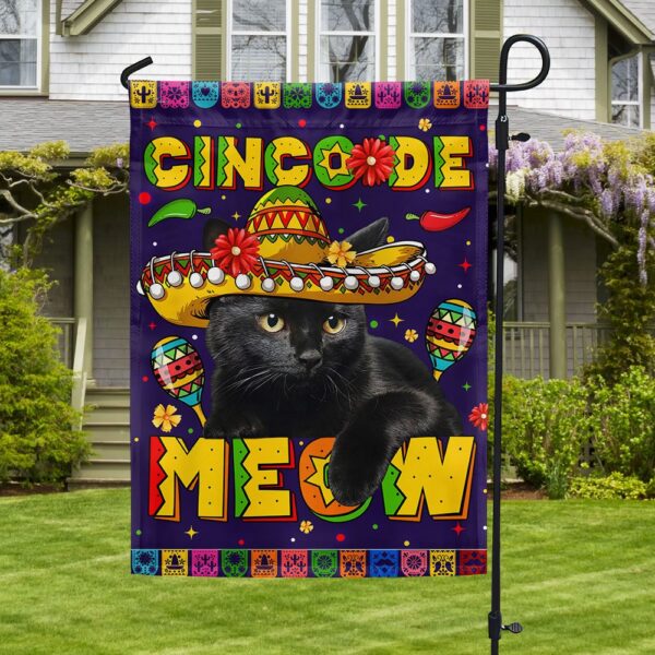 Cinco de Meow: Black Cat Mexican Flag T-Shirt