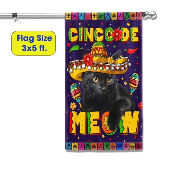 Cinco de Meow: Black Cat Mexican Flag T-Shirt - Image 6