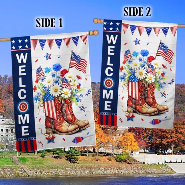 Patriotic Cowgirl Boots: 4th of July Flower Boots TQN1303F - Image 2