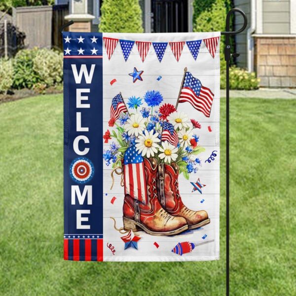 Patriotic Cowgirl Boots: 4th of July Flower Boots TQN1303F - Image 3