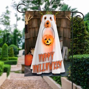 Cute Ghost Dog In Halloween Garden Flag