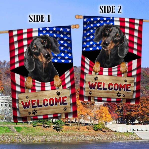 Dachshund American Flag Welcome Mat: Patriotic Dog Decor TQN1135Fv3 - Image 2