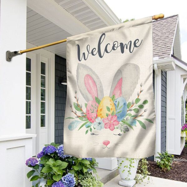 Easter Bunny Welcome Flag: Spring Garden Decor TQN1036F - Image 2