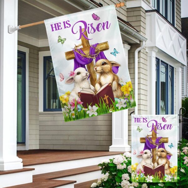 He Is Risen Easter Bunny Cross Flag | Christian Decor TQN959F - Image 5