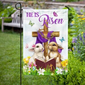 He Is Risen Easter Bunny Cross Flag | Christian Decor TQN959F