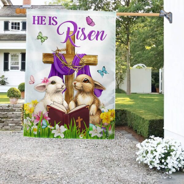 He Is Risen Easter Bunny Cross Flag | Christian Decor TQN959F - Image 2