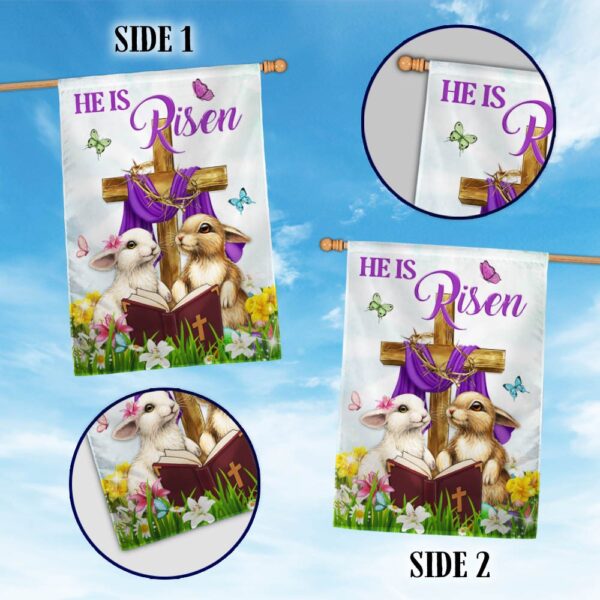 He Is Risen Easter Bunny Cross Flag | Christian Decor TQN959F - Image 3
