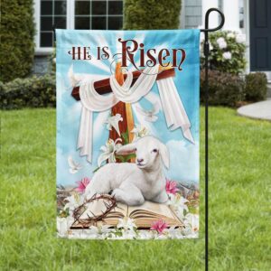 He Is Risen Easter Flag: Christian Cross & Lamb TQN1007F