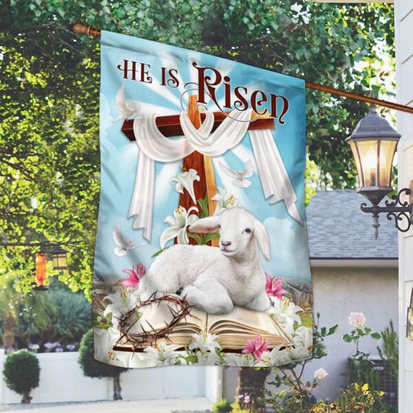He Is Risen Easter Flag: Christian Cross & Lamb TQN1007F - Image 2