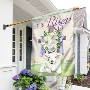 He Is Risen Easter Flag: Christian Cross & Lamb TQN1022F