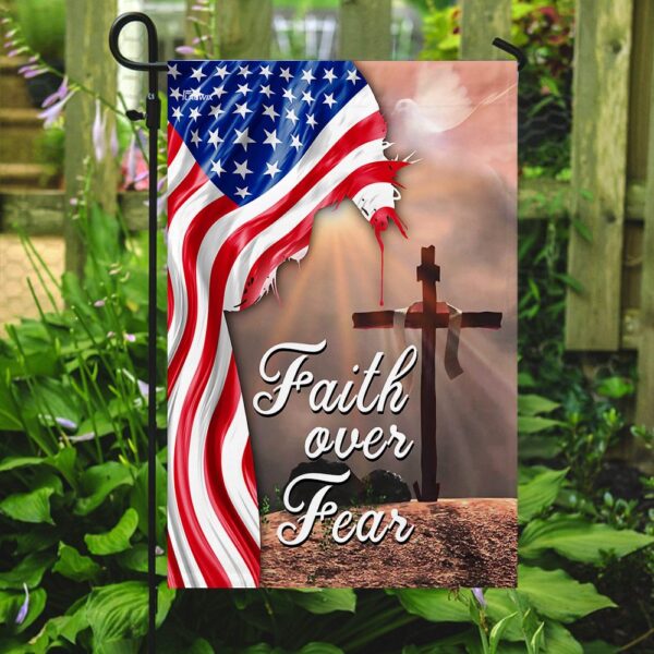 Faith Over Fear. Jesus Christian Cross American Flag THN2224F1 - Image 7
