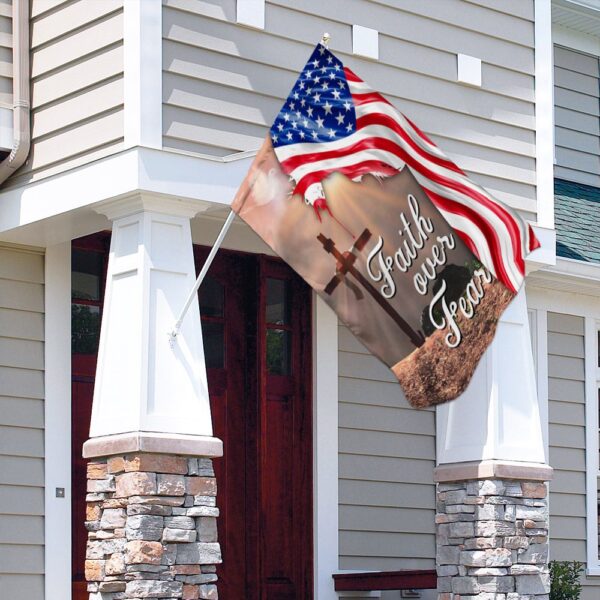 Faith Over Fear. Jesus Christian Cross American Flag THN2224F1 - Image 4