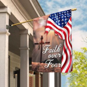 Faith Over Fear. Jesus Christian Cross American Flag THN2224F1