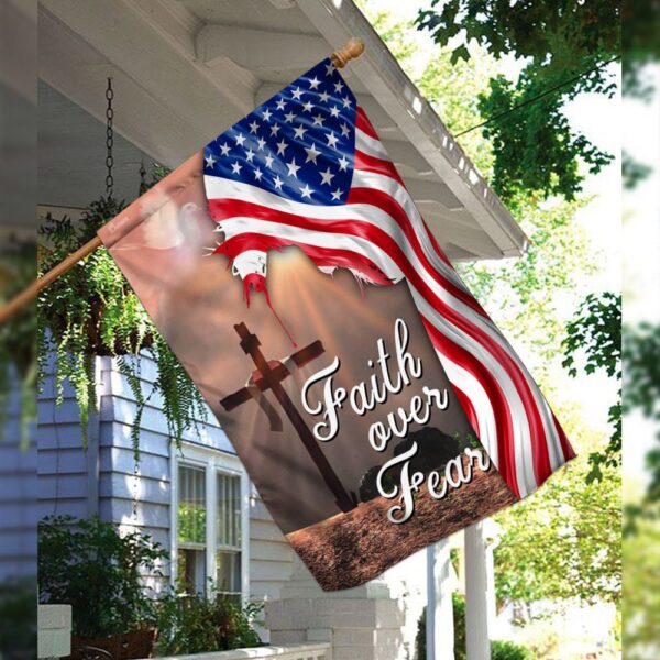 Faith Over Fear. Jesus Christian Cross American Flag THN2224F1 - Image 3